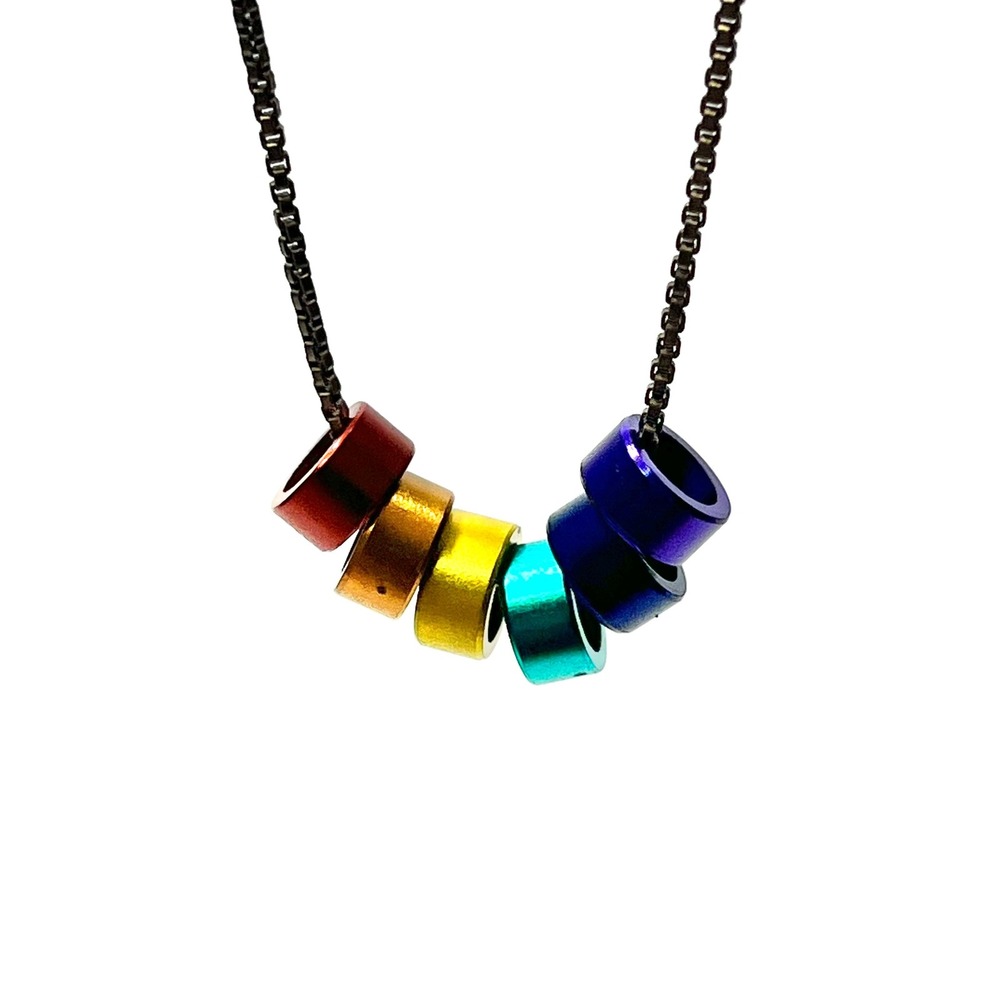 LGBTQ Pride Rainbow Barrel Bead Necklace Colorful Unisex Pendant Chain Gay June - Picture 6 of 7